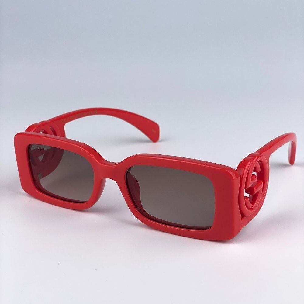 SALE! NEW Gucci GG1325S 005 Red Brown Gradient Rectangle Women Sunglasses - Picture 4 of 13